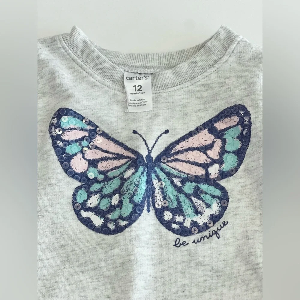 ⚡️4/$20⚡️Carter’s Gray Butterfly “Be Unique” Sweatshirt | Baby Girl 12 MTH